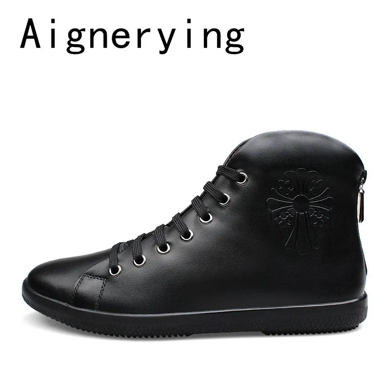 

Men Dress shoes Big Size Fashion Men Boots Pointed Toe Genuine Leather Hording Riding Boots Winter Men Sneaker Shoes With Fur
