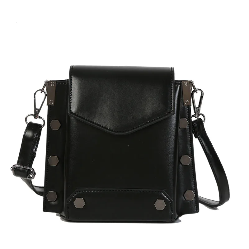 Винтажная женская сумка на плечо с заклепками, сумка из искусственной кожи, черная сумка для девочек, квадратная женская сумка через плечо, дизайн INS