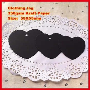 

Wholesale 500PCS 58X55mm Heart-shaped tags Black Kraft Paper Hang Tags,Bookmark Garment Price Labels,/ Clothing tag