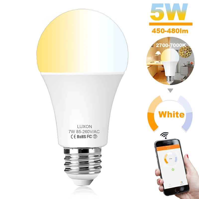 Luxon Smart LED Light Bulb 5W WiFi Dimmable A19 E26 Smartphone App Controlled Works with Alexa &amp Google Home | Лампы и освещение