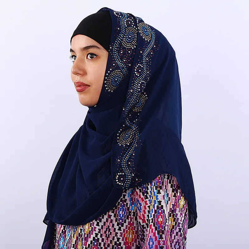 

Exquisite Woman hijab Multicolor Rhinestone Chiffon Popular Shawls Scarf Headband Muslim Hijab Turban 14 Colors Free Shipping