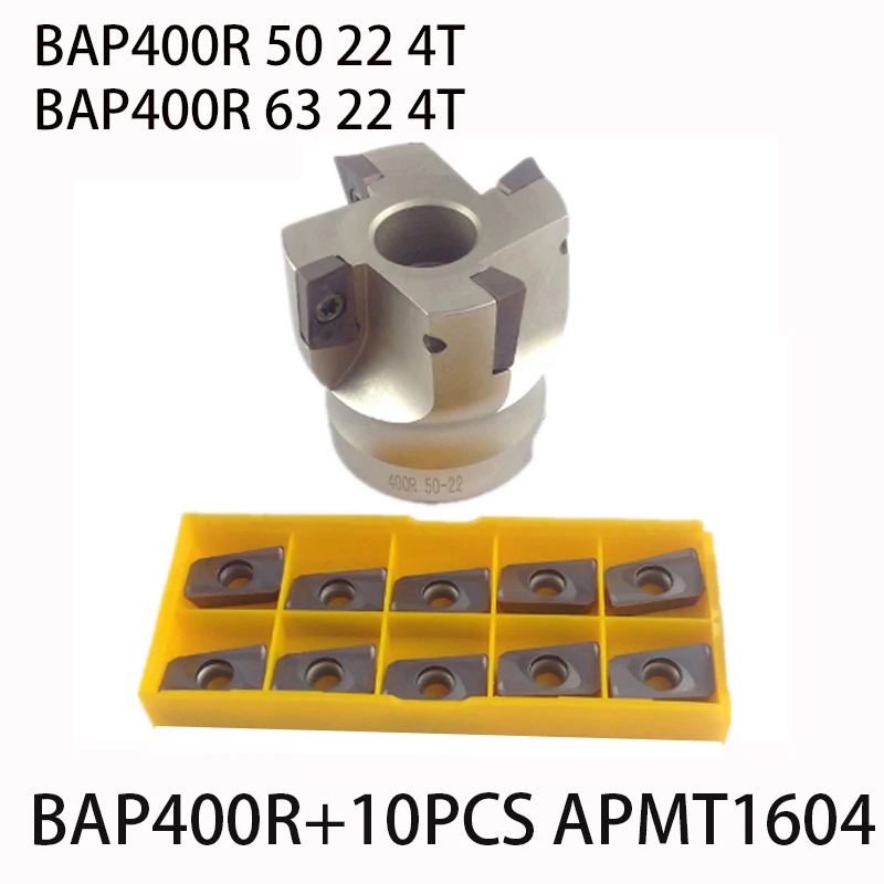 

1pc BAP400R+10pcs APMT1604 BAP 400R 50 22 4T BAP 400R 63 22 4T Flute Face End Mill Flat Cutter Carbide Inserts