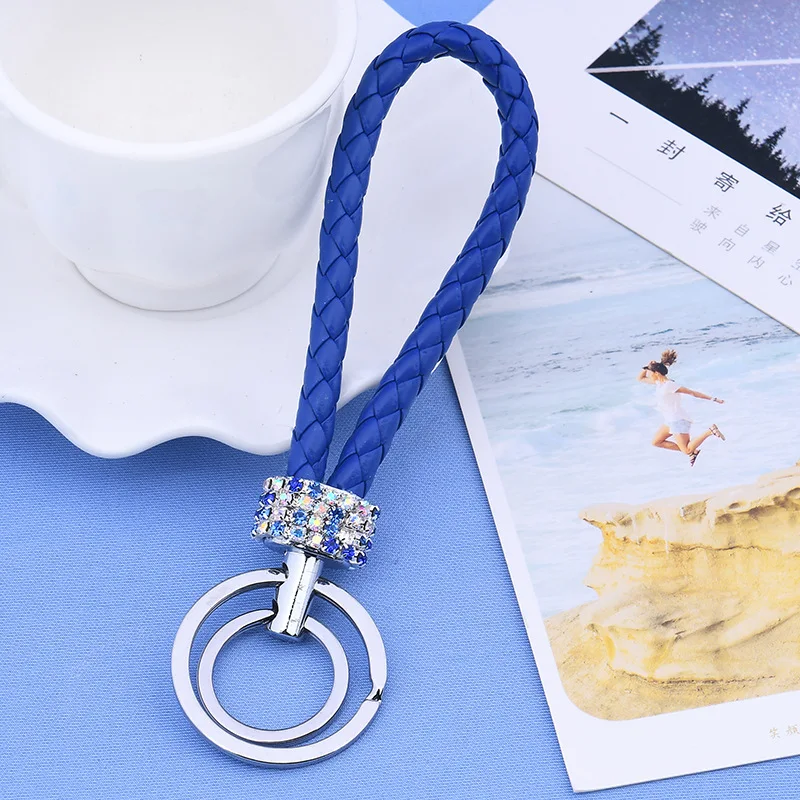 

2019 Fashion Double Loop Rhinestone Crystal Long Keychain Horseshoe Buckle Metal Car key General Multicolor Gift Creative chains