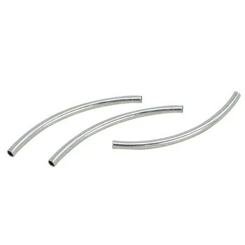 

100 PCS 2mm*35mm Rhodium Tone Metal Copper Length Curved Tube Beads For Jewelry Making