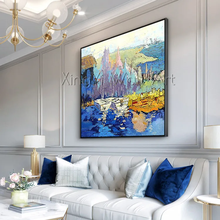 Золотая художественная Абстрактная Картина на холсте, настенные художественные картины для гостиной, домашний декор, оригинальная акриловая Текстура золотой лодки, quadros caudro
