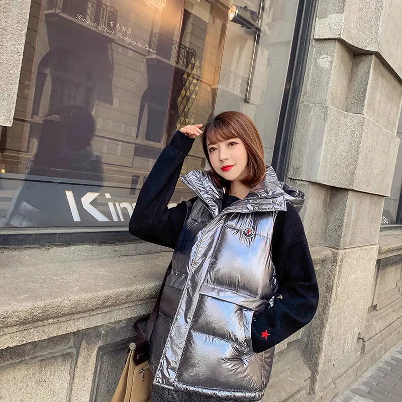 

2019 Winter vest with hood for women Cotton Vest Jacket 2019 New Fashion size Pure color Women sleeveless Jacket black Vest