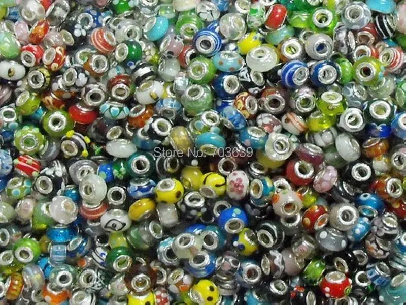 500 шт смешанных Glass стеклянных шармов Бусины Подходят Пан стиль браслет, ожерелье