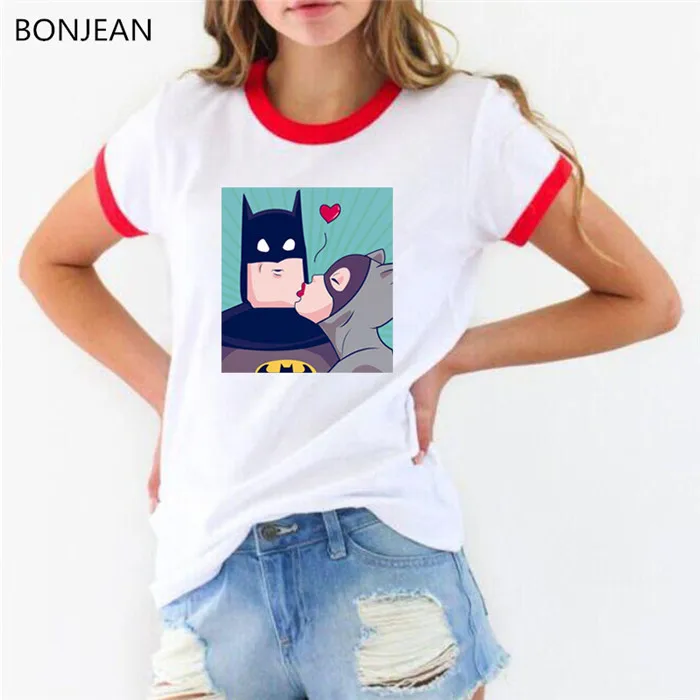 Летние топы с рисунком Бэтмена и женщины-кошки, Женская Футболка harajuku kawaii, женская белая забавная футболка, женская уличная одежда - Цвет: 41653 R