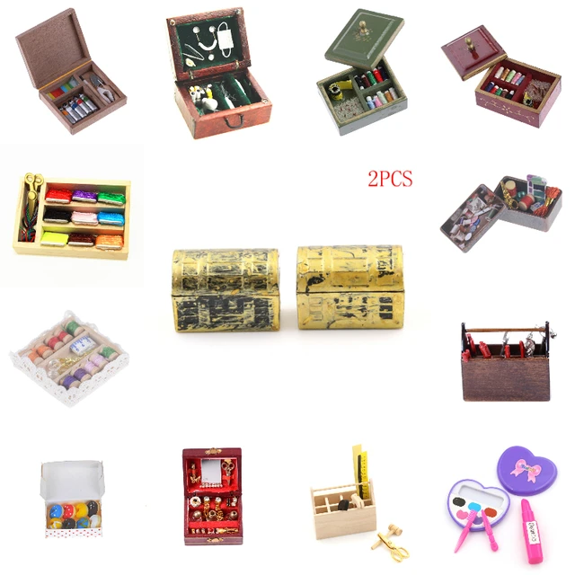 Kitchen Wooden Box/Doughnut/Paint/Medical/Needle/Jewelry/Suitcase/Toolbox/Wine/Makeup/Sewing Miniature DIY 1:12 Accessories 2
