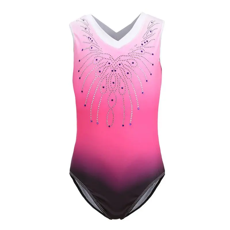 

Gymnastics Dance Practice Clothes Sleeveless Shoulder Diamond Bright Spotted Body Suit gradient Deep space color Ballet Apparel