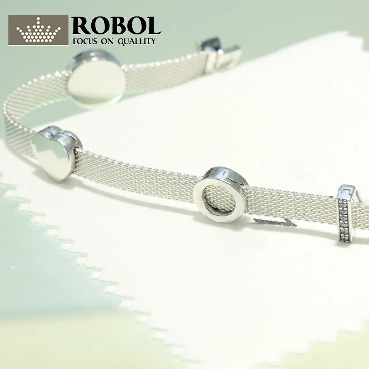 

ROBOL Original 925 Sterling Silver Reflexions Dazzling Silver C Silicone Clip Strings Jewelry For Women 1:1 Crown Love Heart
