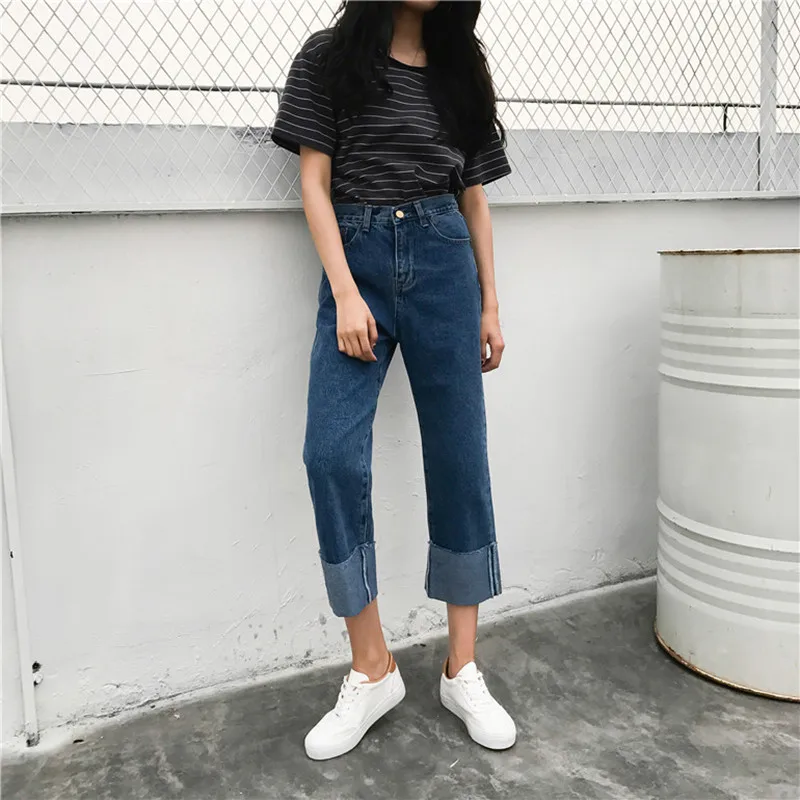 

2017 Plus Size Blue jeans Girl Denim Trousers Women Casual Loose Summer Capris Pencil Pants For Adults
