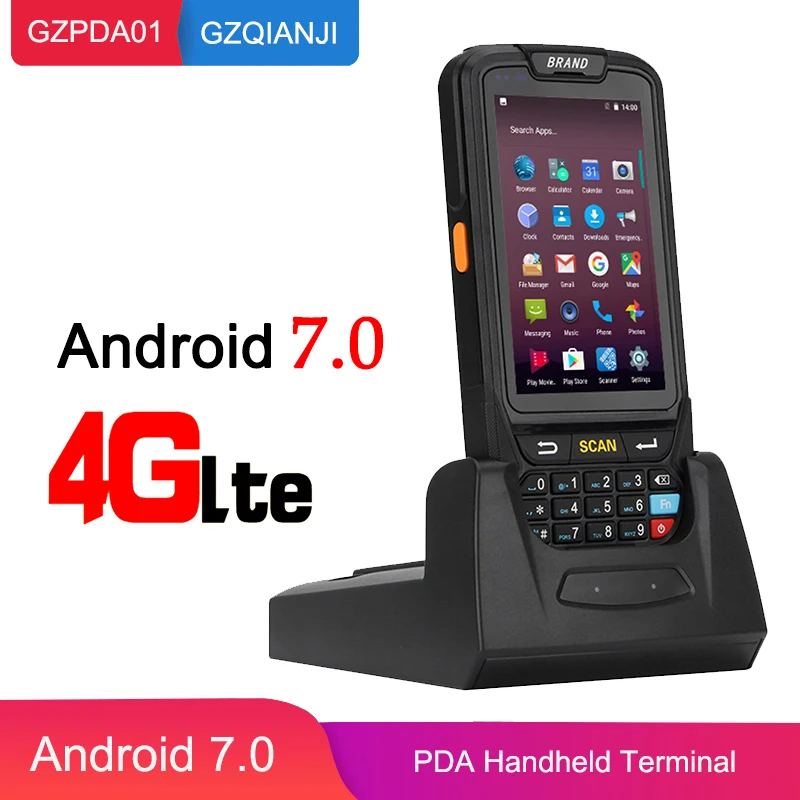 الروبوت 7.0 PDA جامع البيانات المحمولة pda محطة wifi 1D بلوتوث قارئ شفرة التّعرّف ماسحة 2D إدارة المخزون مستودع