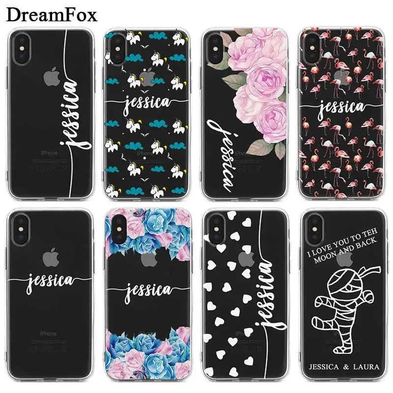 Cute DIY Name Custom Case Cover For iPhone X XR XS Max 5 5s SE 6 6s 7 8 Plus Customized Soft Silicone TPU