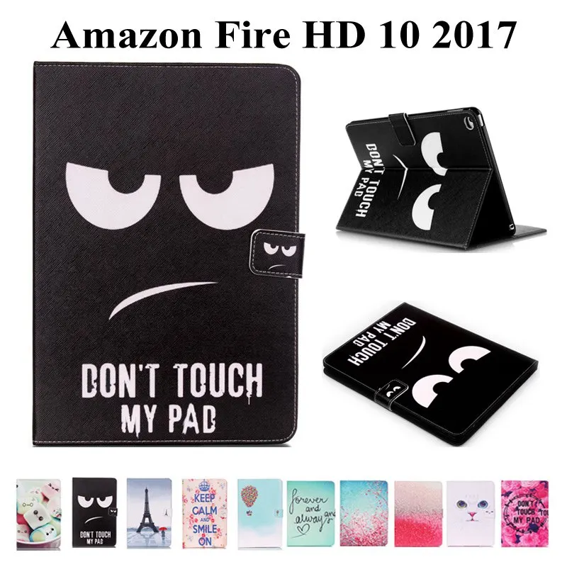 

3D Fashion Printing PU Leather Case For Amazon Fire HD 10 2017 10 inch smart painted tablet case for Amazon Fire HD10+film+pen