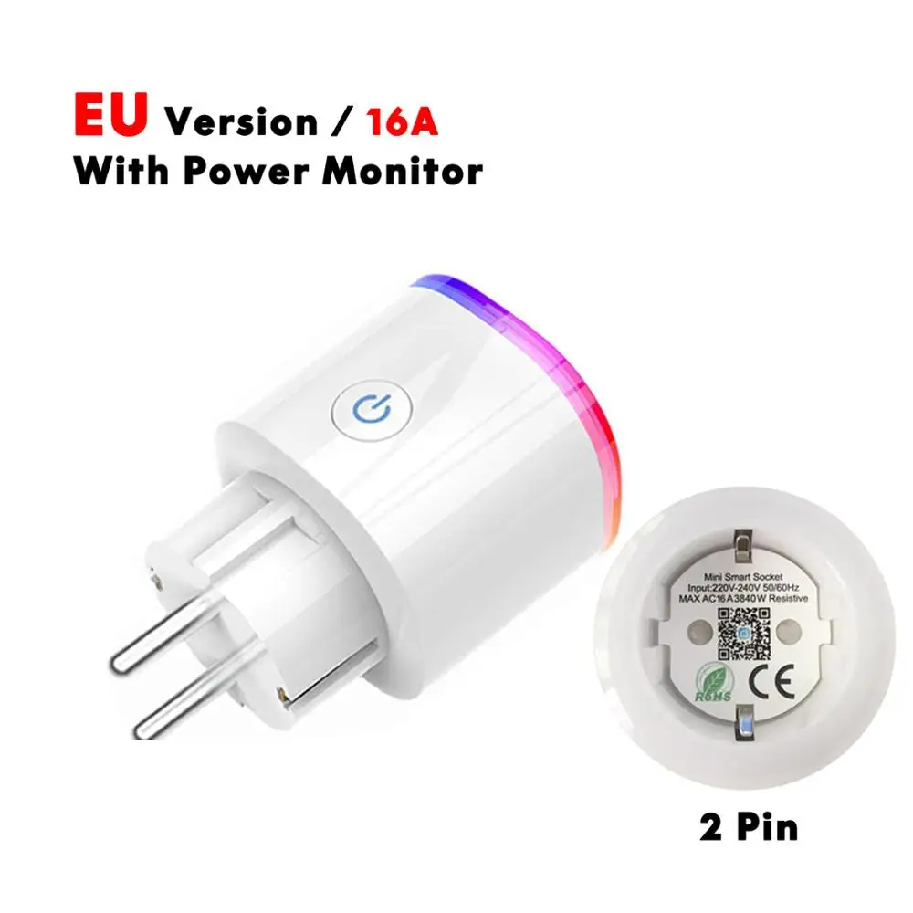 Wifi умная розетка переключатель RGB свет монитор питания ЕС Великобритания США 16A телефон приложение Голосовое управление с Alexa Google дома - Цвет: EU 16A