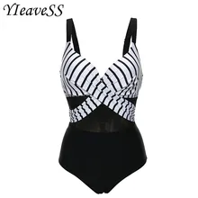 Купальник размера плюс, Женский цельный сетчатый женский купальник, слитный купальник, полосатый Монокини, купальный костюм, трикини