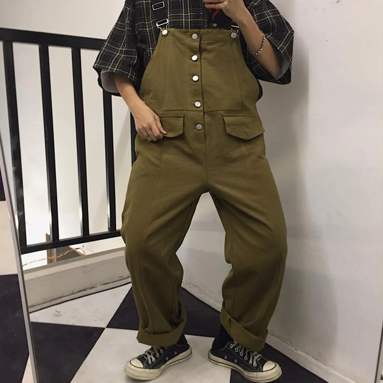 

Summer Autumn Suspender Front Button Pocket Cargo Jogger Hip Hop Loose Jumpsuit Casual Track Overalls Harajuku Pant Romper Korea