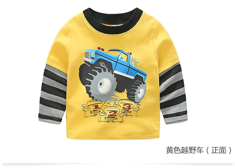 2018 Spring Autumn For 2-9 10 Years Children Cotton Striped Patchwork Cartoon Car Bus Truck Baby Kids Boys Long Sleeve T Shirts (35)