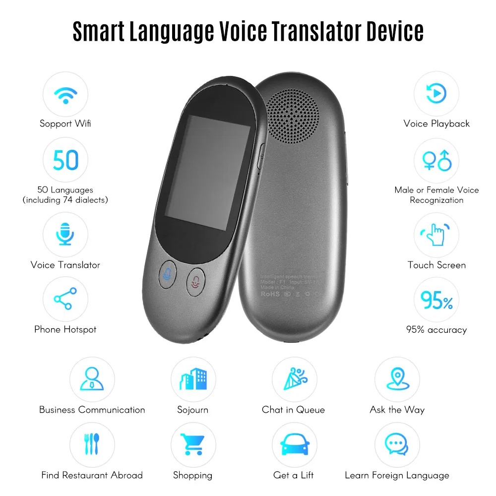 Smart Voice Translator перевод 50 языков 2,4 дюймов сенсорный экран перезаряжаемые батарея Wi Fi точка доступа для обучения путешествия