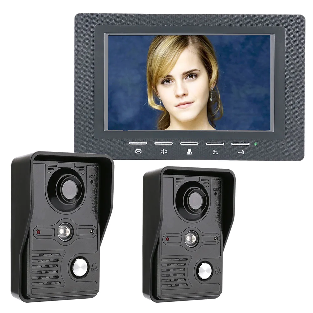 

7'' TFT LCD Wired Video Door Phone Visual Video Intercom Speakerphone System with 2pcs Waterproof IR-CUT 700TVL Camera
