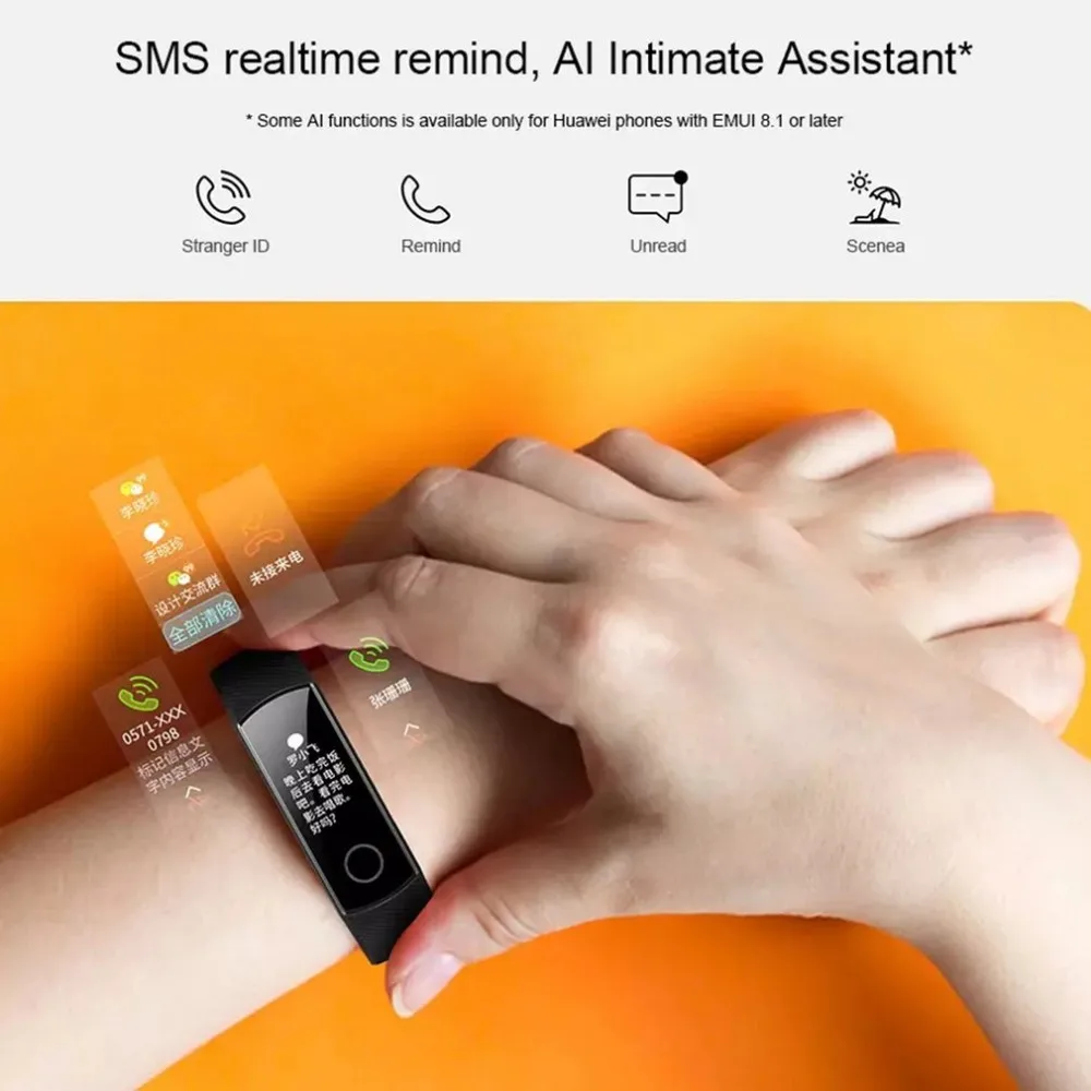 Original Huawei Honor Band 4 Smart Wristband 2.5D Glass Touch Screen Bluetooth Heart Rate Monitor Support Android and IOS Original Huawei Honor Band 4 Smart Wristband 2.5D Glass Touch Screen Bluetooth Heart Rate Monitor Support Android and IOS