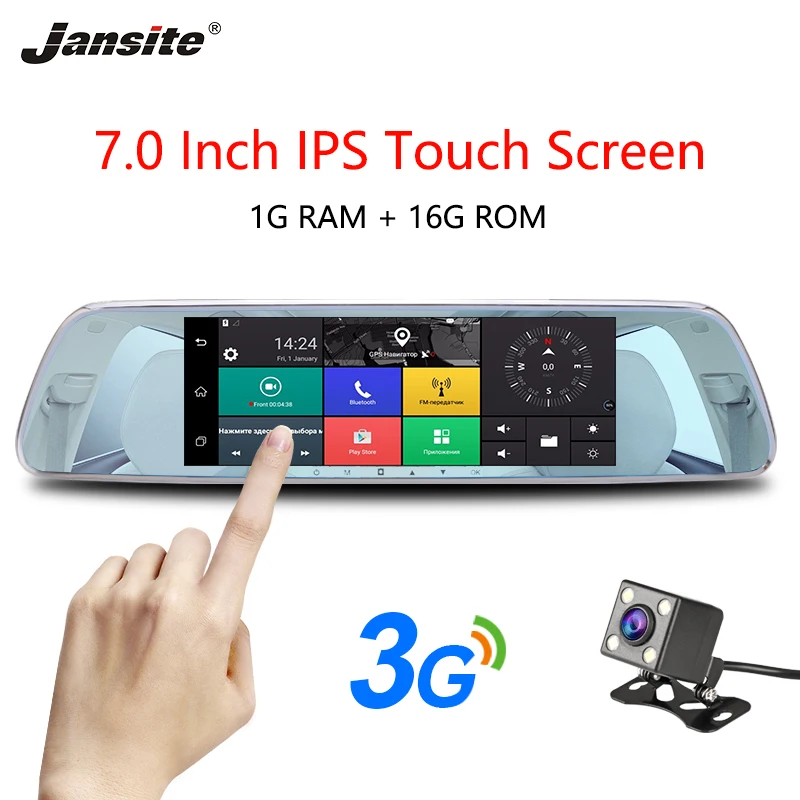 

Jansite dash cam 7 inch car dvr IPS Super Touch Screen Bluetooth 3G Android System Hand-free Bluetooth Dual Lens Rear image