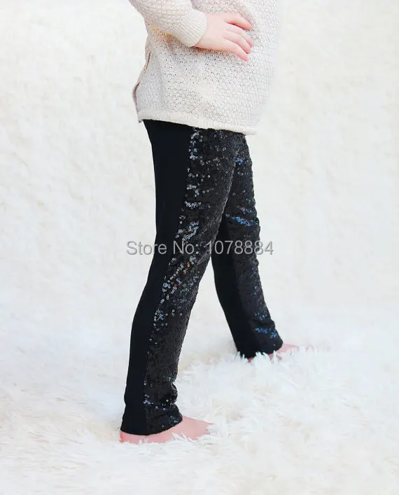 Черные брюки ручной работы для девочек, модные брюки с блестками, детская одежда, леггинсы с золотыми или серебряными блестками, леггинсы с блестками