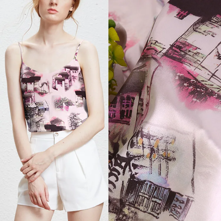 

150 cm stretch satin fabric twill pajamas dress scarf polyester fabric material print chinese fabrics wholesale fabric