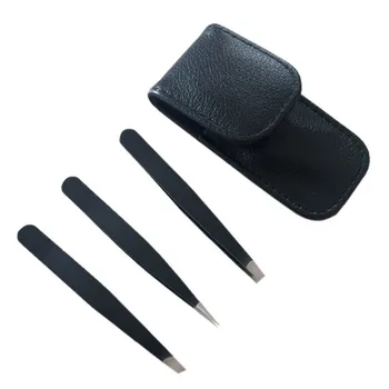 

Hot sale 3 Pcs Stainless Steel Pro Eyebrow Tweezers Set with Pouch for Men Women