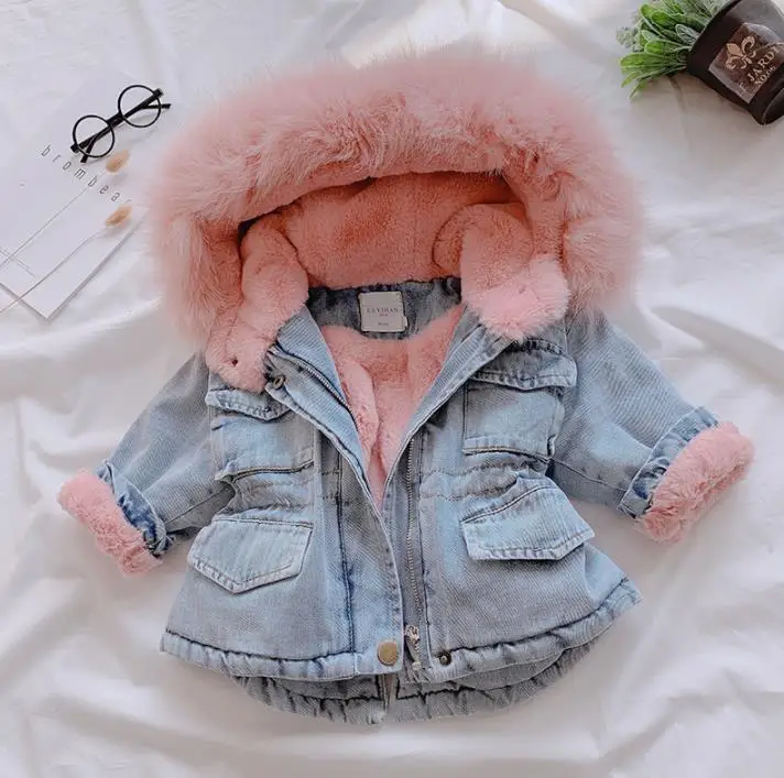 Children's cowboy plus velvet warm jacket - Цвет: Розовый