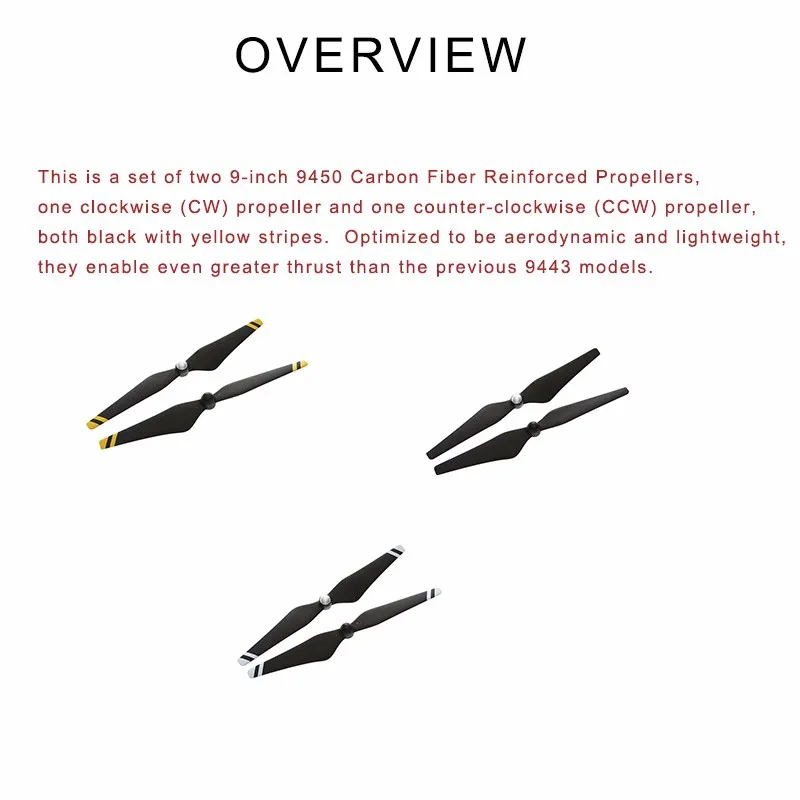9450 DJI Phantom 3 Propeller Carbon Fiber Reinforced Self Tightening Composite Hub Black With Yellow Sliver Strips