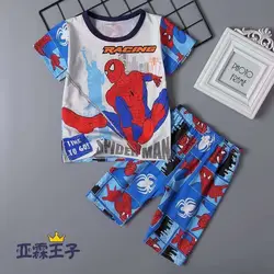 Малыши Мальчики слиперы пижамы детские хлопок шею мультфильм комплекты для сна Человек-паук пижамы Детская Микки Пижама