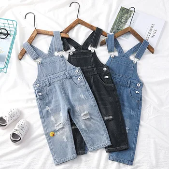 

Fashion Newborn Ripped Jeans Toddler Boys Jumpsuit Kids Girls Straight Overalls Blue&Black Denim Suspender Trousers 0-3 Age