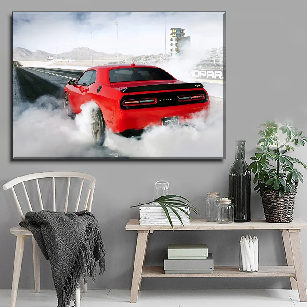 Картина холст украшение дома рамка 5 панель дым красный автомобиль Dodge Challenger плакат для гостиной настенная печатная живопись картина