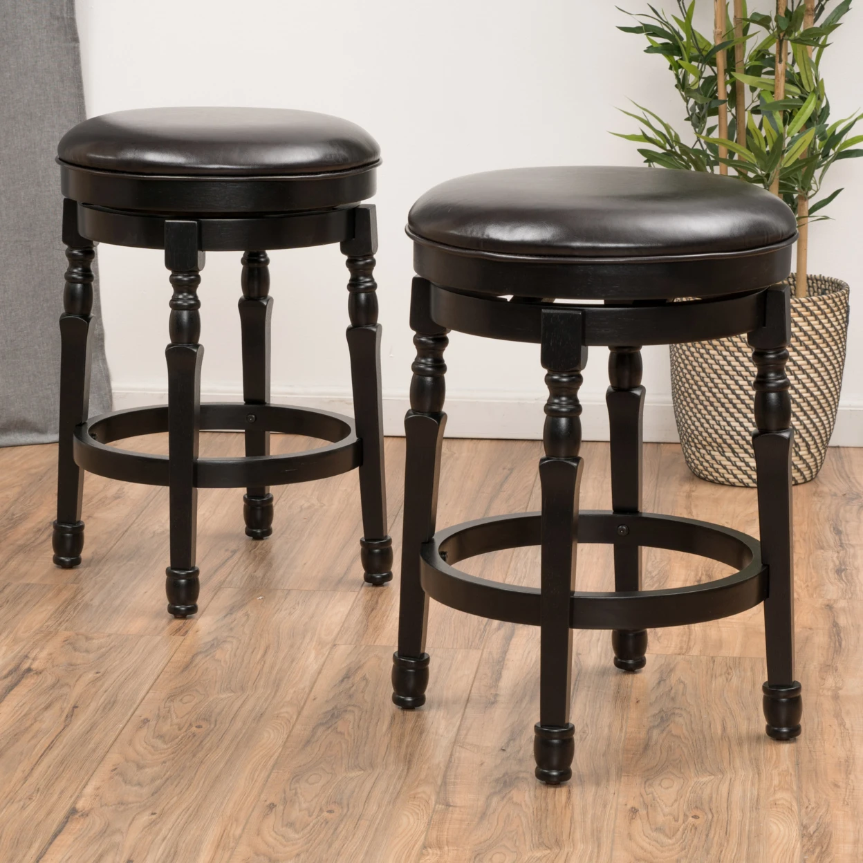 Manuel Black Espresso Leather 25-Inch Swivel Counter Stool (Set of 2)