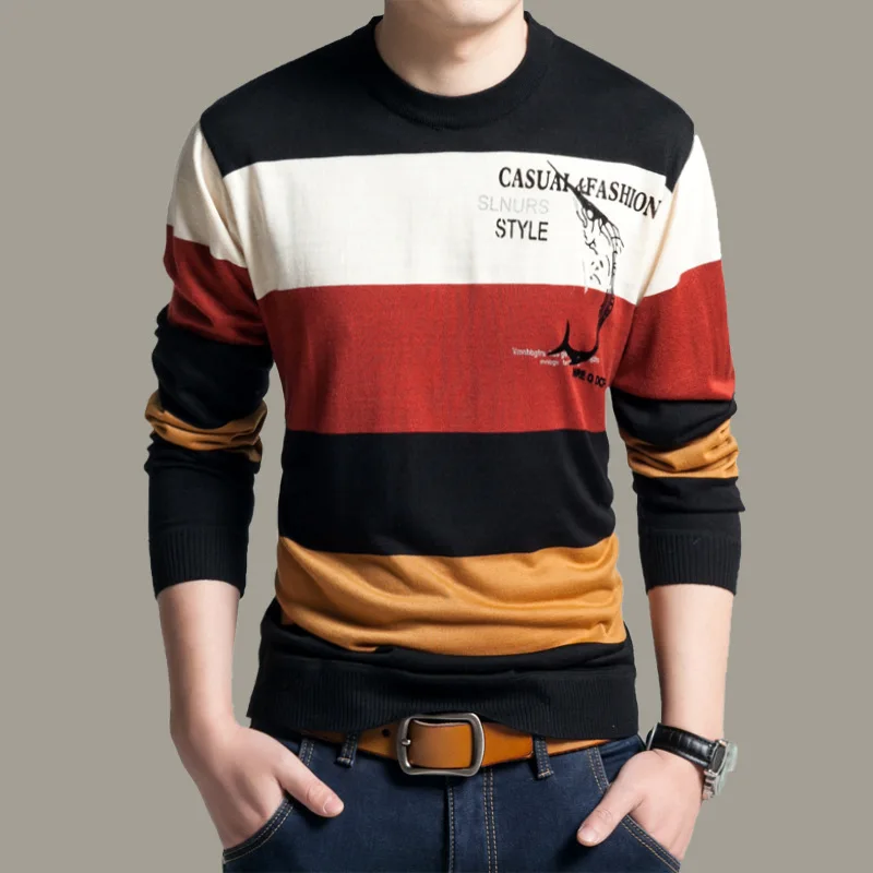 

Mr.nut spring and summer men's sweater men's long-sleeved casual round neck striped sweater men's pullover sweater
