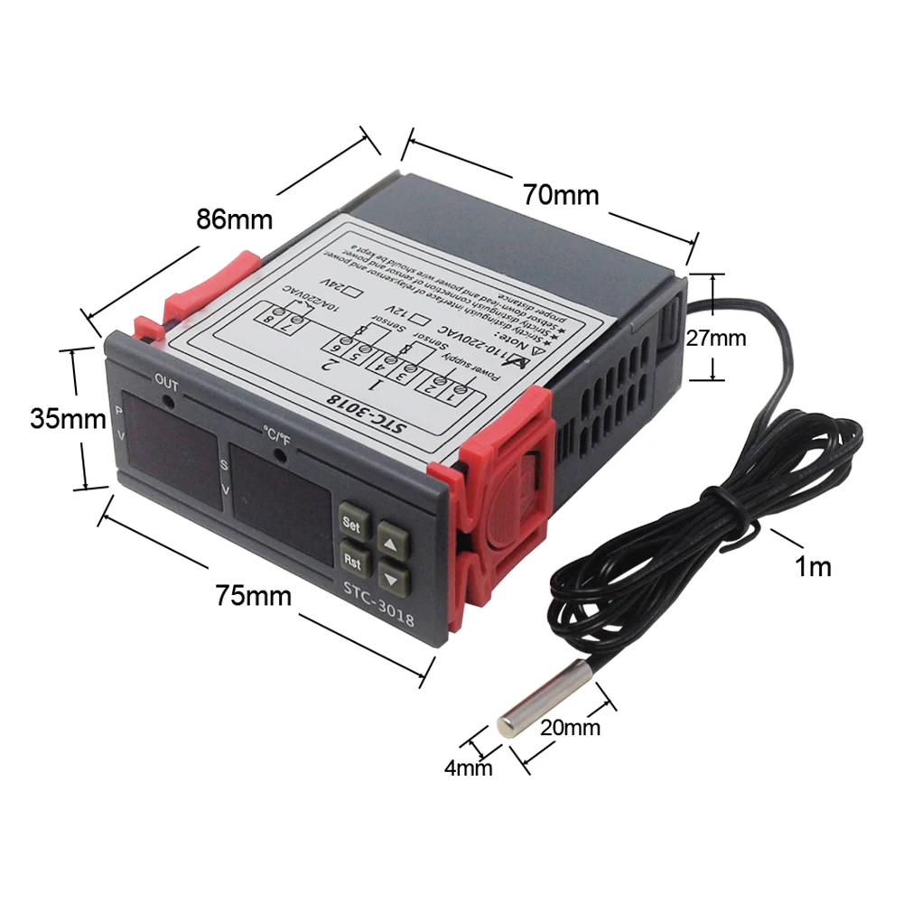 KT1210W STC 3018 цифровой терморегулятор термостат с NTC датчиком нагрева и
