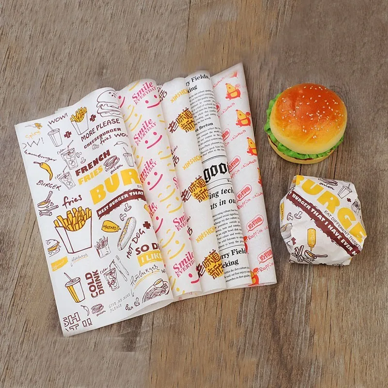 

50 Pcs Wax Paper Food Grade Sandwich Wrapping Burger Wax Paper For Food Bread Fries Wrapper Baking Tools Fast Food Customized