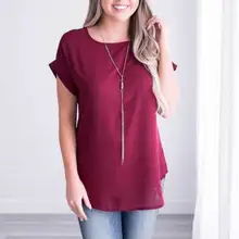 Для женщин короткий рукав свободные футболки Модная Летняя женская Повседневное футболка Для женщин Повседневное Твердые шифон Костюмы