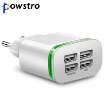 Powstro 4 порта USB телефон Зарядное устройство 5V 4A USB зарядка DC адаптер питания AC DC настенный Зарядное устройство адаптер с светодиодный светильник для зарядки для мобильного телефона планшета Mp3