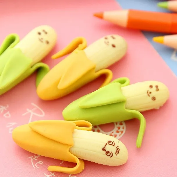 4 bags /lot (8 pcs) Kawaii Mini Banana Shaped Pencil Erasers Cute