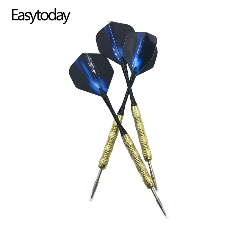 Easytoday 3Pcs/set Steel Tip Darts Professional Metal Barrel Black Pattern Shaft Aluminum Plastic Darts Flights Throwing Games