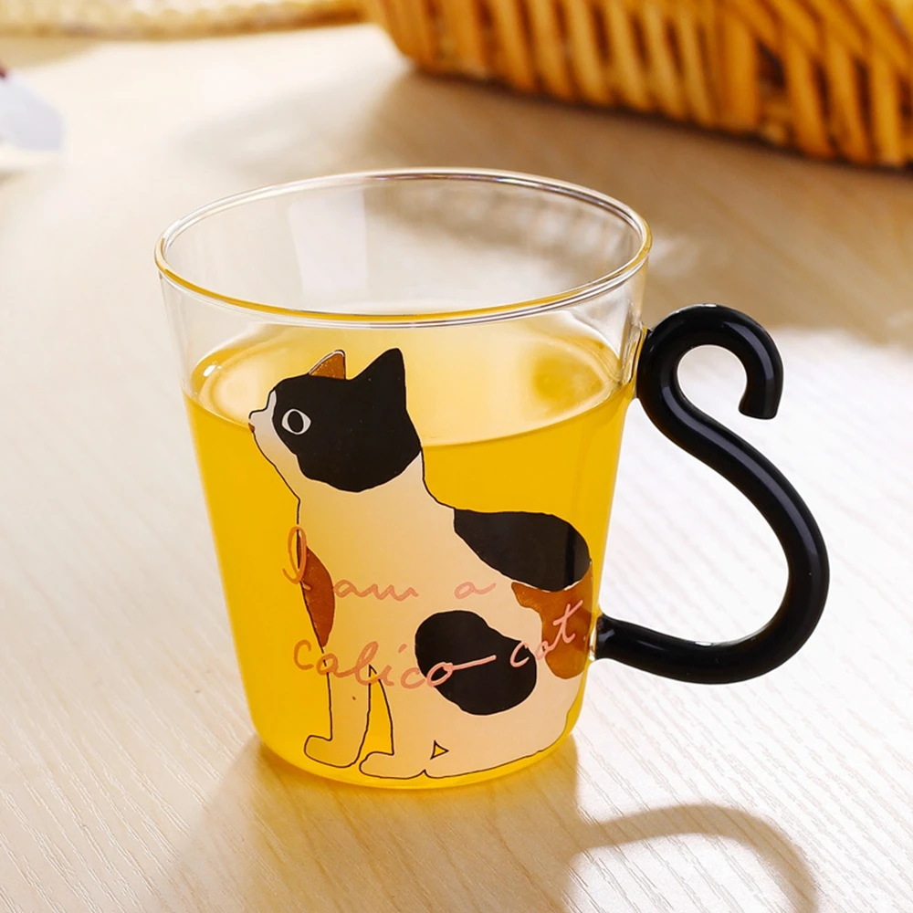 New Lovely Cat Tail Handle Cup Glass Mug Coffee Tea Milk Drinkware