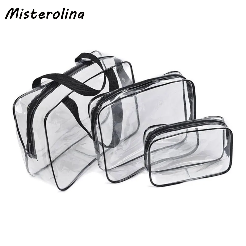 

3 PCS Transparent PVC Bags Travel Organizer Clear Makeup Bag Beautician Cosmetic Bag Beauty Case Toiletry Bag Make Up Wash Bags