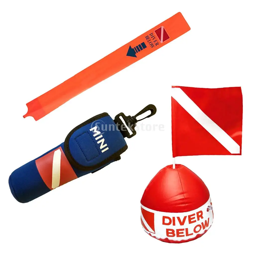 Underwater Scuba Diving Snorkeling Inflatable Buoy Float Signal Diver Down Flag with Surface Buoy Marker + Yellow Line