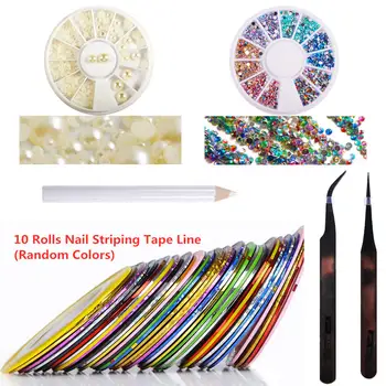 

Nail Art Decoration Set Kits 3D Nails Rhinestones Acrylic Gems Rivet Studs Beads Pearls Tweezers Nail Sticker Combination Kit