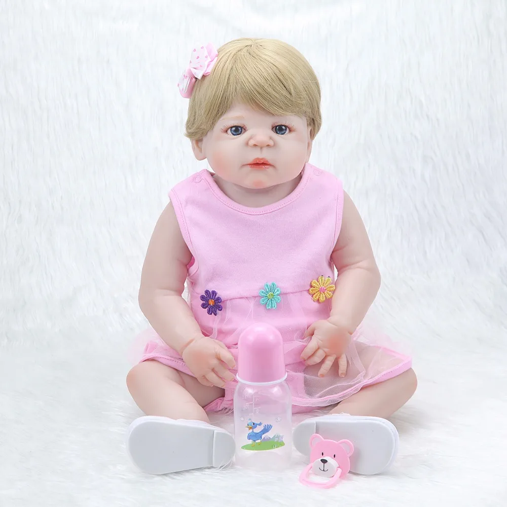 

NPKCOLLECTION57 cm simulation newborn baby girl with lovely pink clothes best children gifts silicone reborn baby dolls