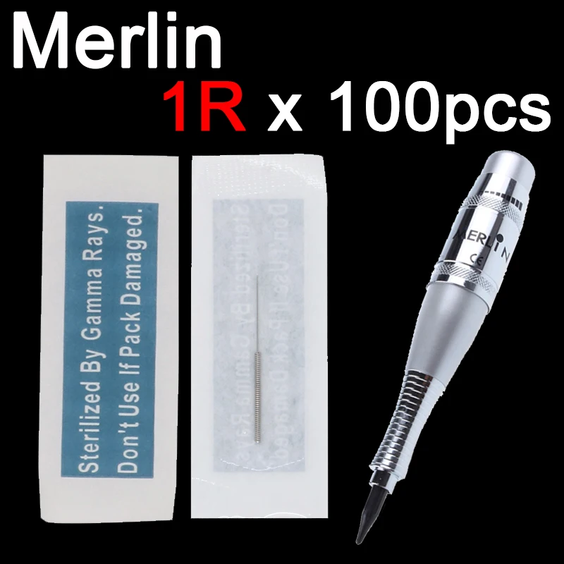 

Free Shipping 100pcs 1RL Biotouch Merlin Tattoo Needles 100 pcs needle tip For Permanent Makeup Eyebrow Lip Merlin Machine 1 RL