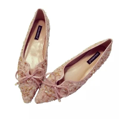 

Spring and autumn metal decorative flat shoes round head black wild flat with women's shoes